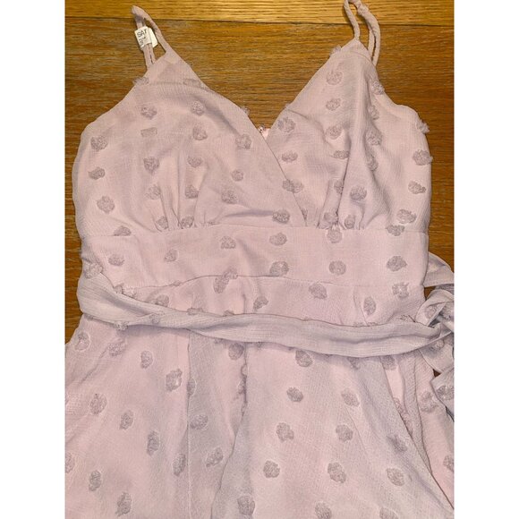 Womens Satin Polka Dot Sleeveless V-Neck Dress With Ruffled Layers And Tie Waist - Picture 2 of 8